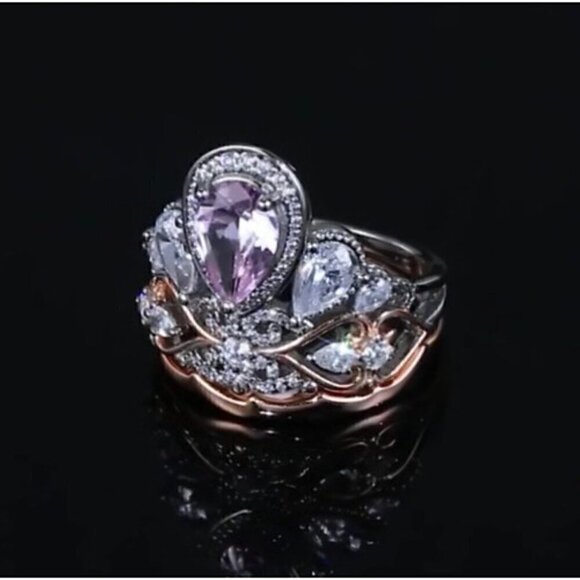 NWT Statement Ring Sz.8 S925 Sterling Silver Rose Gold Morganite Filigree Fairy - Picture 6 of 14